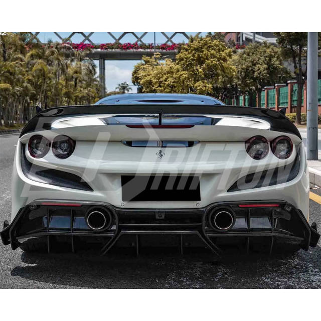 PT Style Dry Carbon Fiber Rear Diffuser Set For Ferrari F8 Tributo Spider 2019-2022