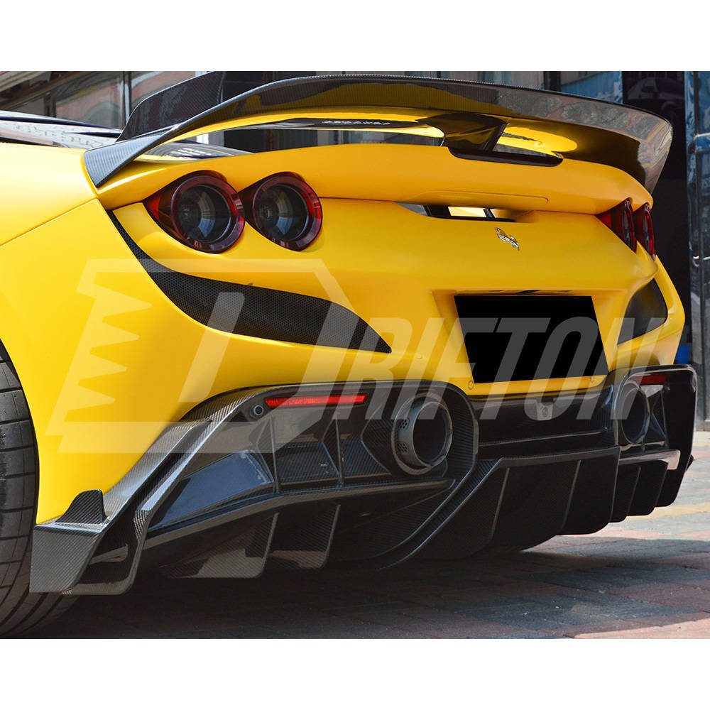 PT Style Dry Carbon Fiber Rear Diffuser Set For Ferrari F8 Tributo Spider 2019-2022