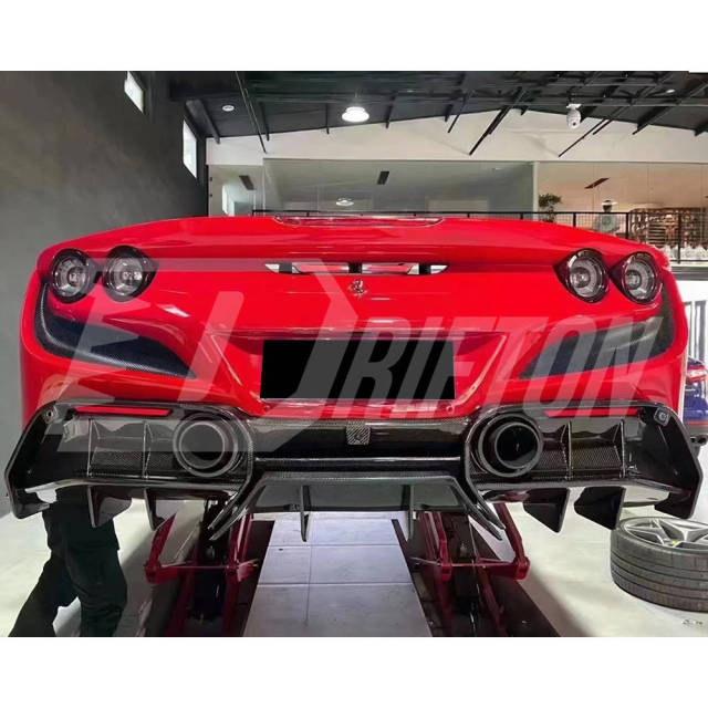 PT Style Dry Carbon Fiber Rear Diffuser Set For Ferrari F8 Tributo Spider 2019-2022