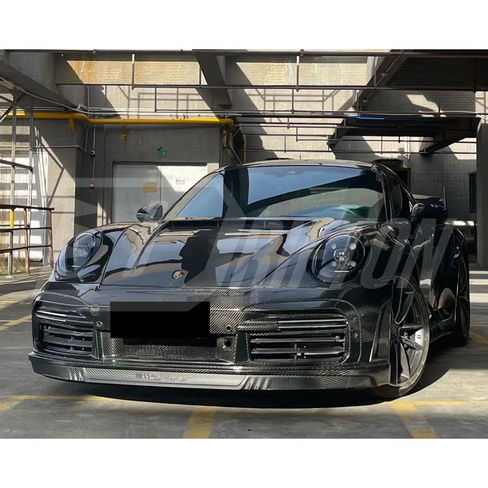 TopCar Stinger Style Dry Carbon Fiber With Portion Primer Front Bumper For Porsche 911 992 Carrera S 2019-2023