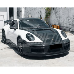 TopCar Stinger Style Dry Carbon Fiber With Portion Primer Front Bumper For Porsche 911 992 Carrera S 2019-2023