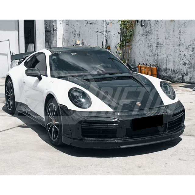 TopCar Stinger Style Dry Carbon Fiber With Portion Primer Front Bumper For Porsche 911 992 Carrera S 2019-2023