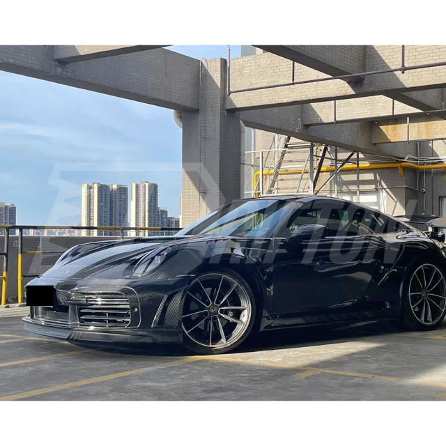 TopCar Stinger Style Dry Carbon Fiber With Portion Primer Front Bumper For Porsche 911 992 Carrera S 2019-2023