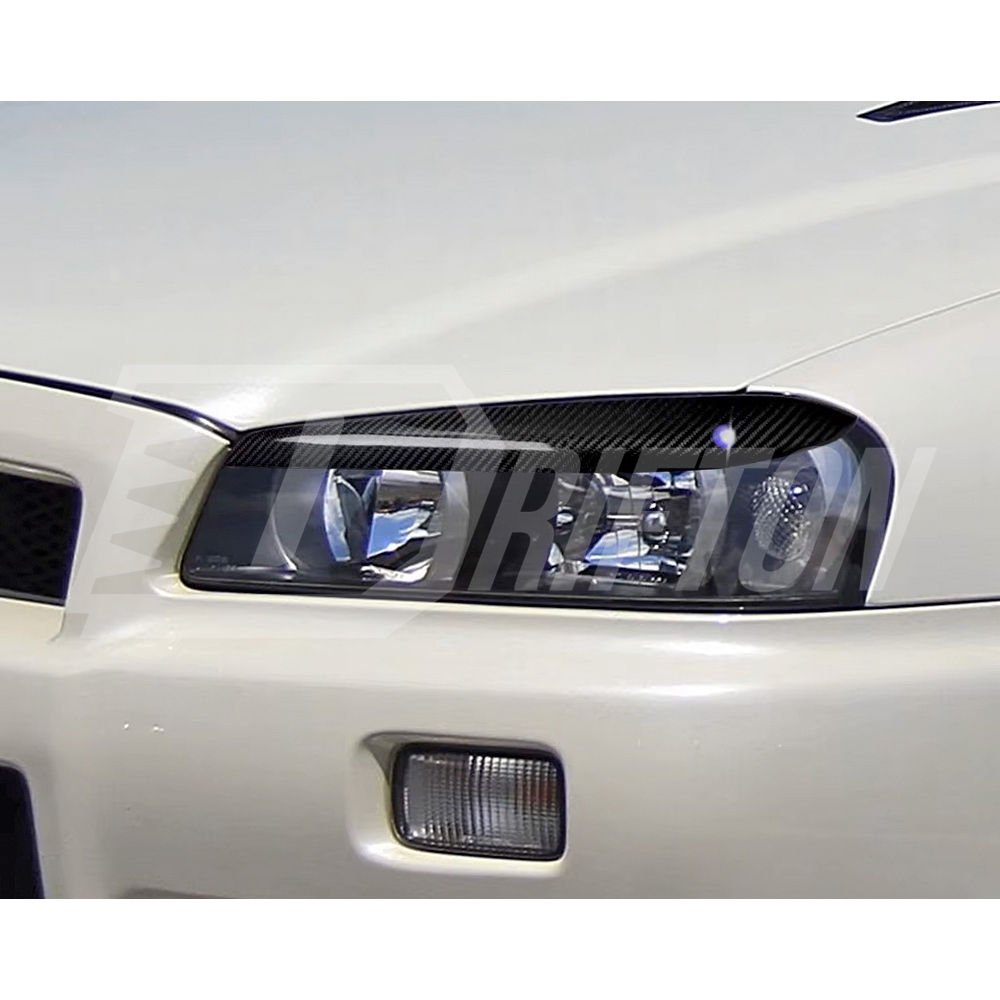 Carbon Fiber Headlights Eyebrow Cover Trim For Nissan R34 GTR GTT 1998-2002