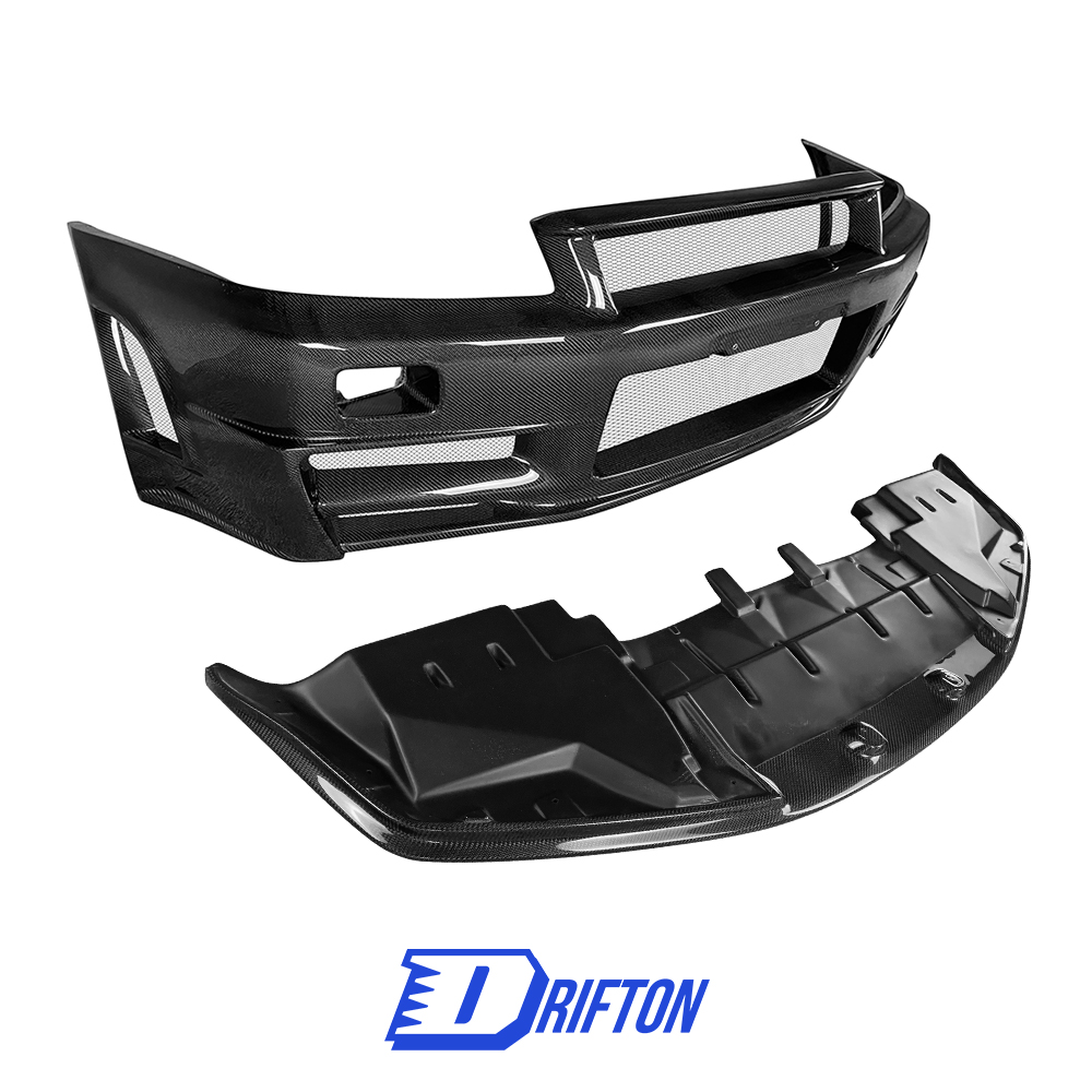 Nismo Z-Tune Style Carbon Fiber Front Bumper & Under Lip For Nissan R34 GTR 1998-2002