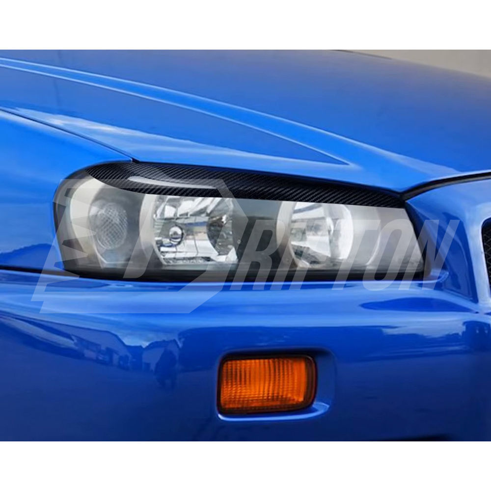 Carbon Fiber Headlights Eyebrow Cover Trim For Nissan R34 GTR GTT 1998-2002