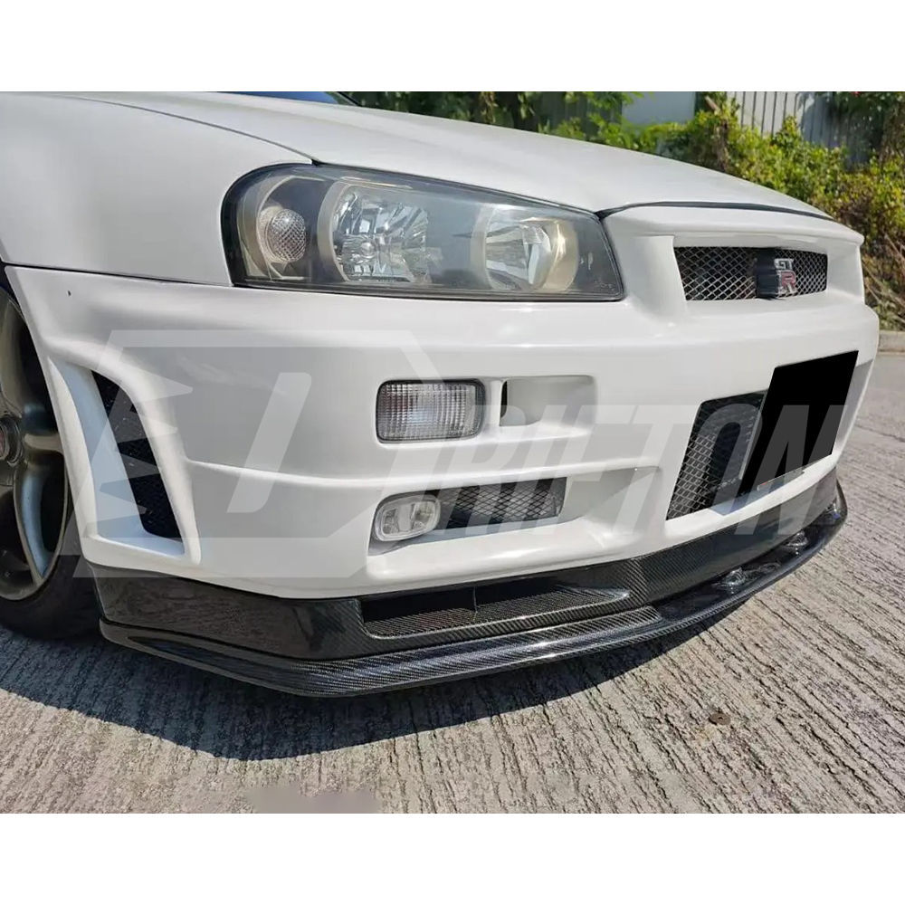 OEM V-Spec Nismo Z-tune Style Carbon Fiber Front Bumper Bottom Lip For Nissan R34 GTR 1998-2002