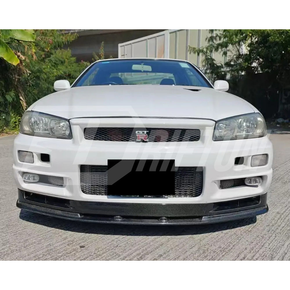 OEM V-Spec Nismo Z-tune Style Carbon Fiber Front Bumper Bottom Lip For Nissan R34 GTR 1998-2002
