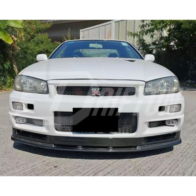 OEM V-Spec Nismo Z-tune Style Carbon Fiber Front Bumper Bottom Lip For Nissan R34 GTR 1998-2002