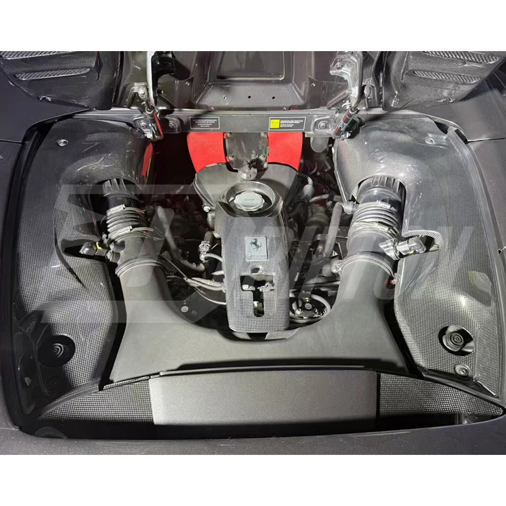 Dry Carbon Fiber Engine Bay Panels Set For Ferrari F8 Spider 2019-2022