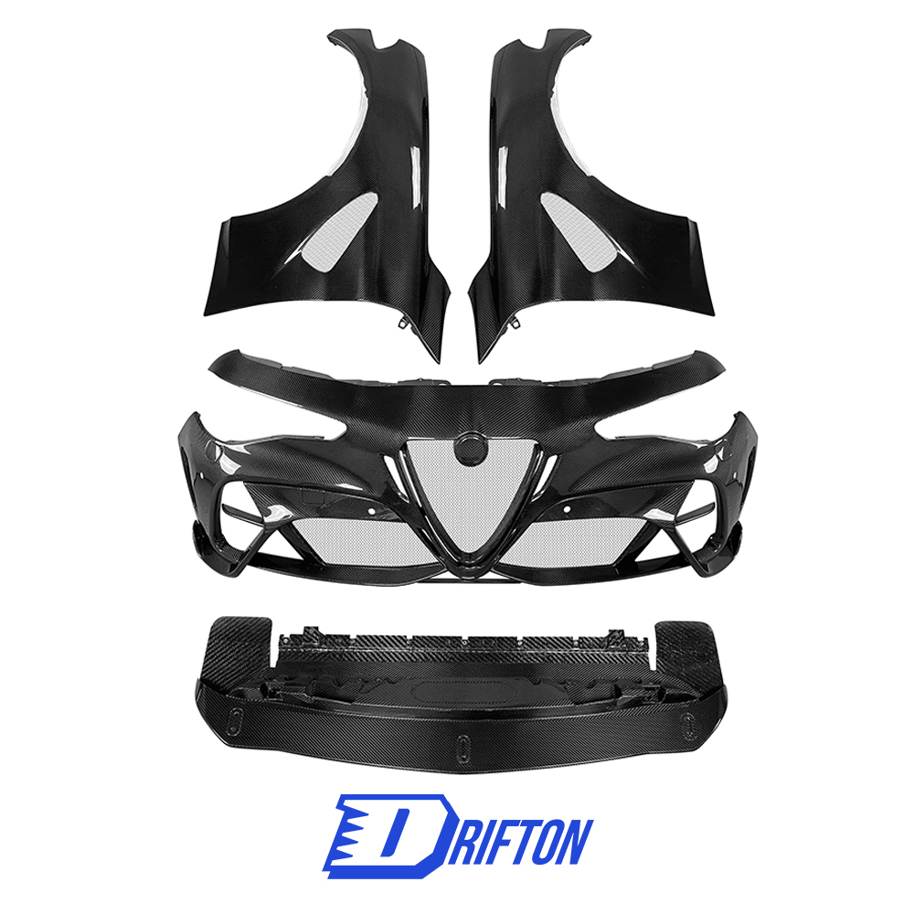 GTAM Widebody Style Dry Carbon Fiber Front Bumper & Fenders For Alfa Romeo Giulia 2016-2023