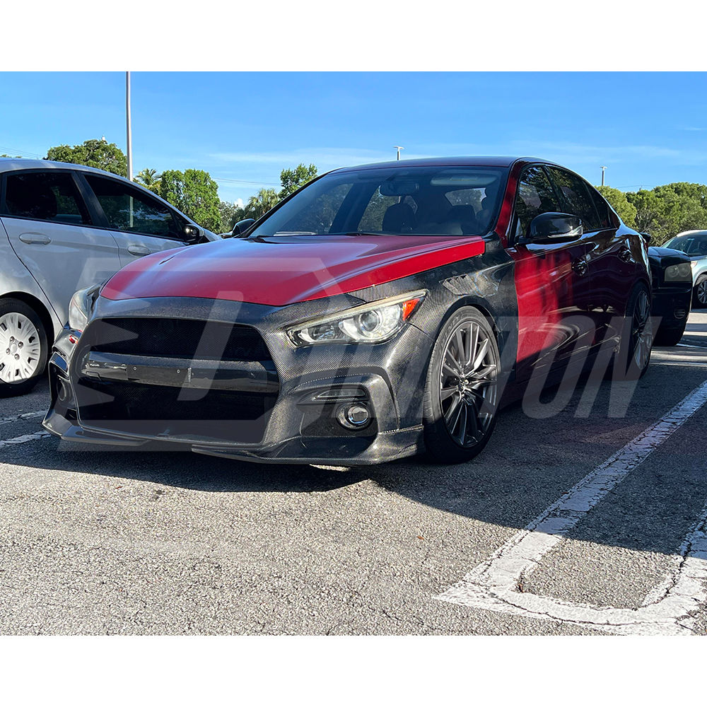 Blitz Style Ver2 Half Carbon Fiber Front Bumper For Infiniti Q50 2013-2024
