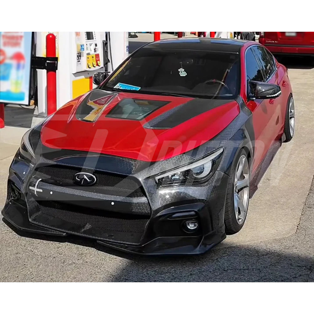 Blitz Style Ver2 Half Carbon Fiber Front Bumper For Infiniti Q50 2013-2024