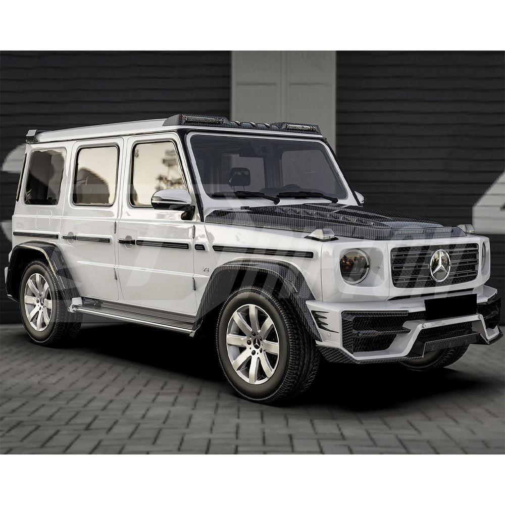 Paktechz Style Dry Carbon Fiber LED Lighting Front Roof Spoiler For Mercedes Benz G Class W464 G350 G500 AMG G63 2018-2024