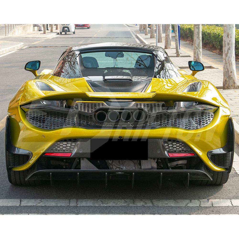 765LT Style Dry Carbon Fiber With Portion Primer Rear End Bumper Assemble & Spoiler & Exhaust System Set For Mclaren 720S 2017-2023