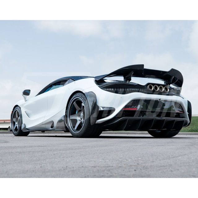 765LT Style Dry Carbon Fiber With Portion Primer Rear End Bumper Assemble & Spoiler & Exhaust System Set For Mclaren 720S 2017-2023