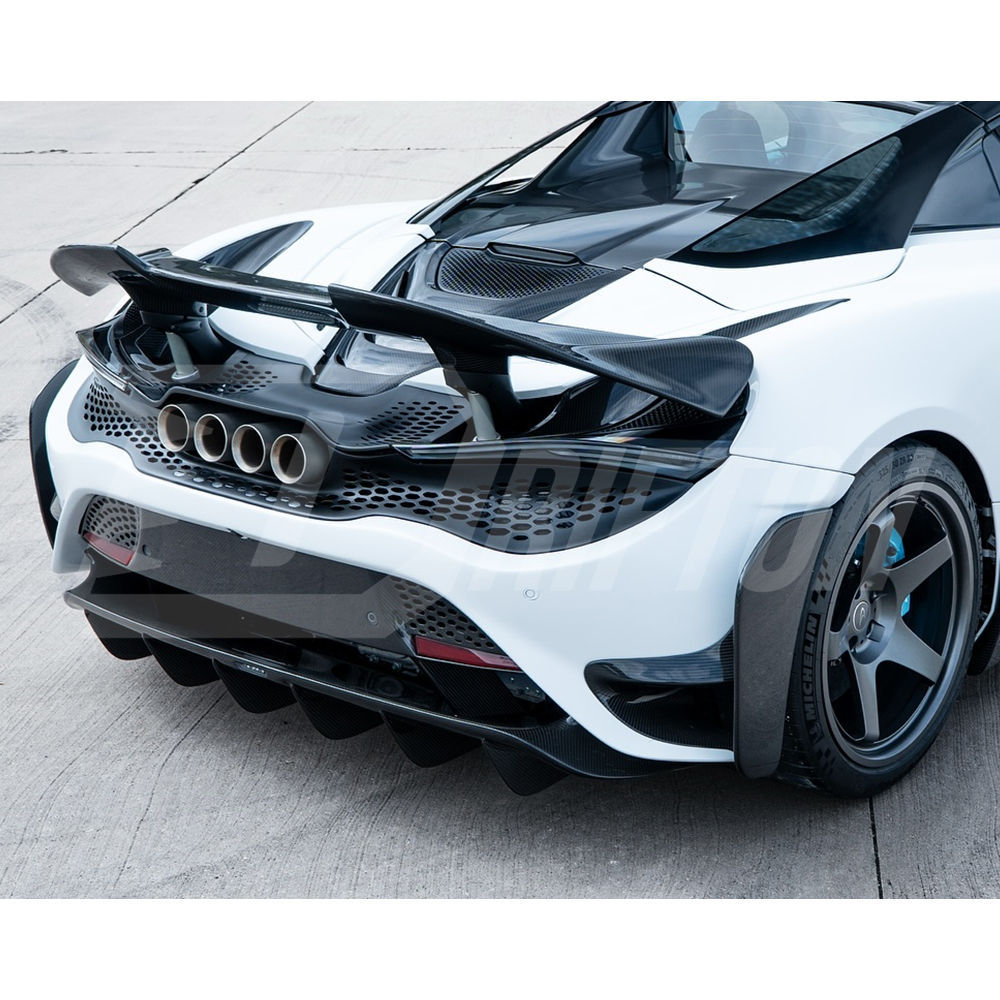 765LT Style Dry Carbon Fiber With Portion Primer Rear End Bumper Assemble & Spoiler & Exhaust System Set For Mclaren 720S 2017-2023