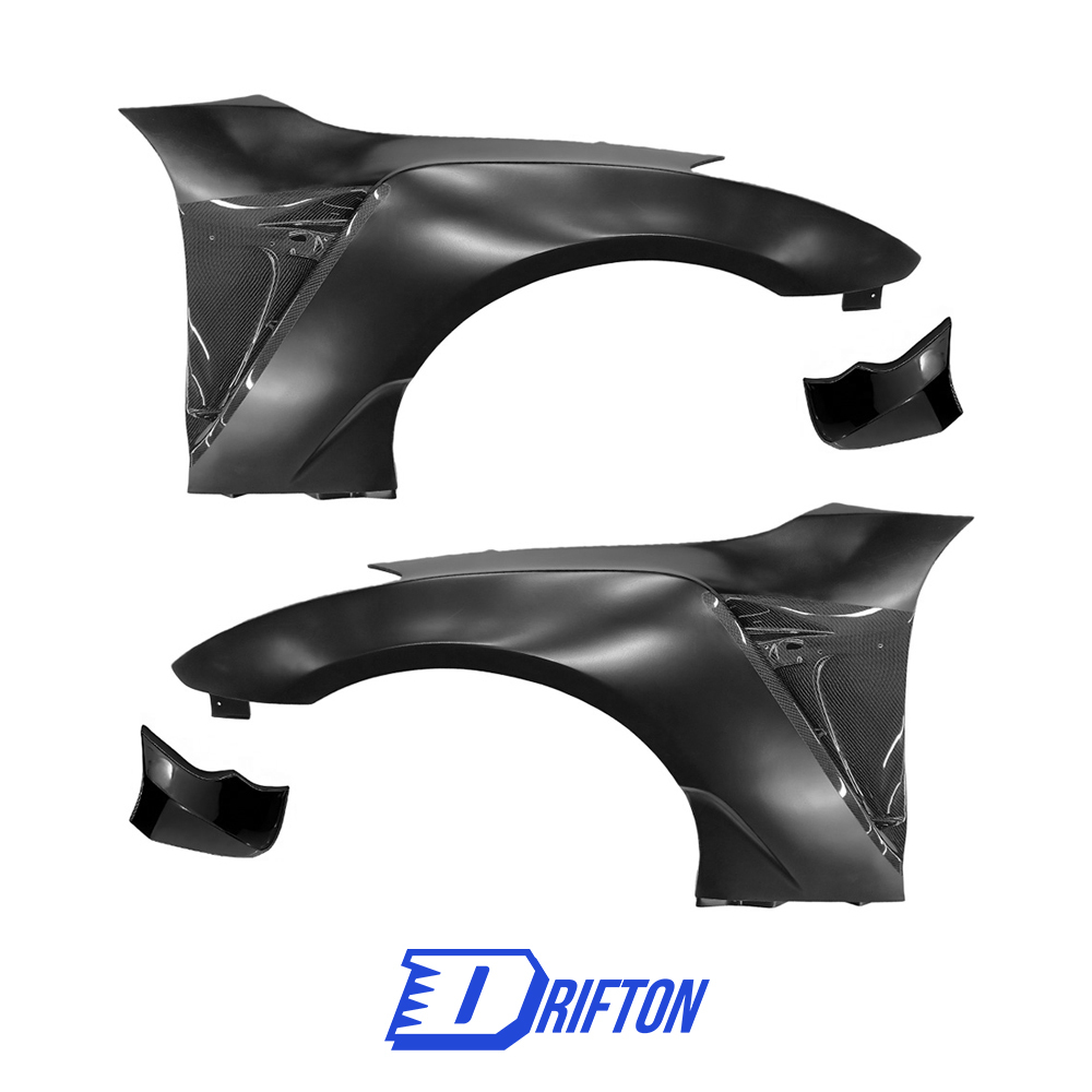Varis 18 Ver. Style Partial Carbon Fiber Front Fender With Bumper Extension Cover For Nissan R35 GTR 2017-2023