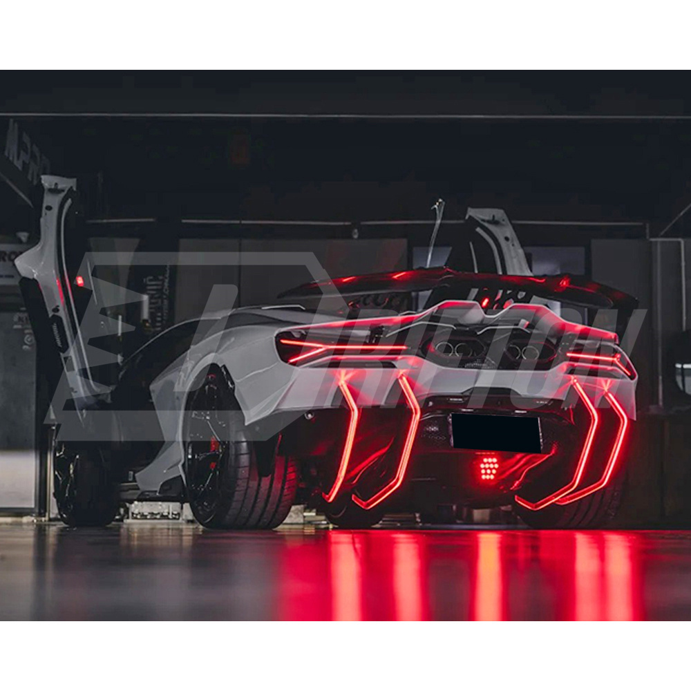 Duke Style Dry Carbon Fiber LED Lights Rear Diffuser Blades Fins For Lamborghini Revuelto 2023-ON