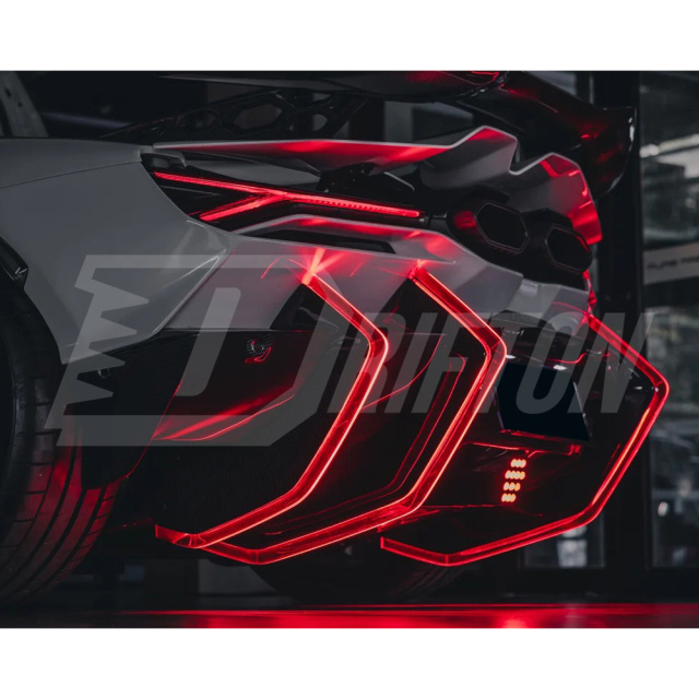 Duke Style Dry Carbon Fiber LED Lights Rear Diffuser Blades Fins For Lamborghini Revuelto 2023-ON