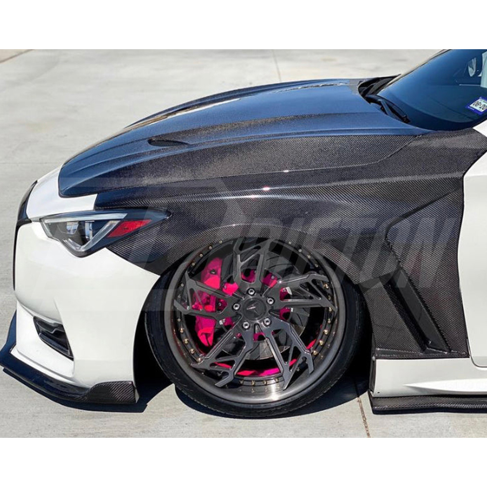 Vented V3 Style Carbon Fiber Front Fenders For Infiniti Q60 2016-2022