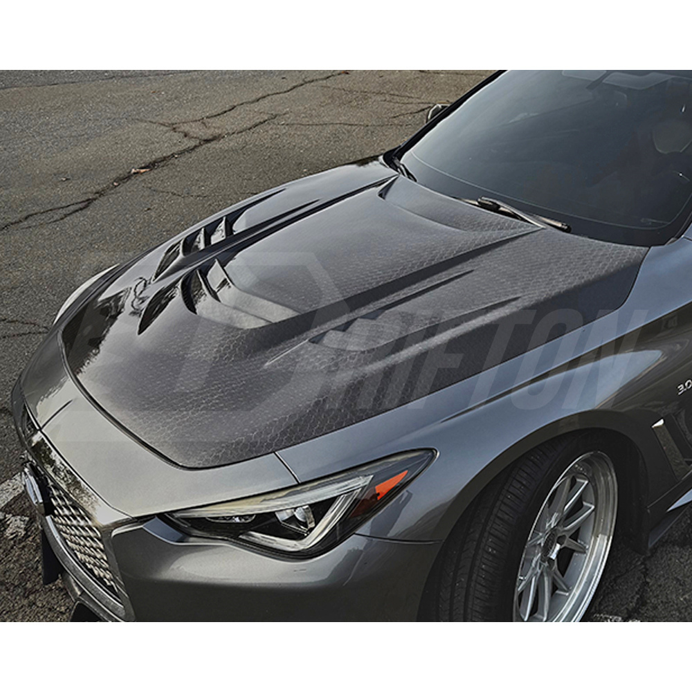 VA Style Honeycomb Carbon Fiber Bonnet Hood For Infiniti Q60 2016-2022