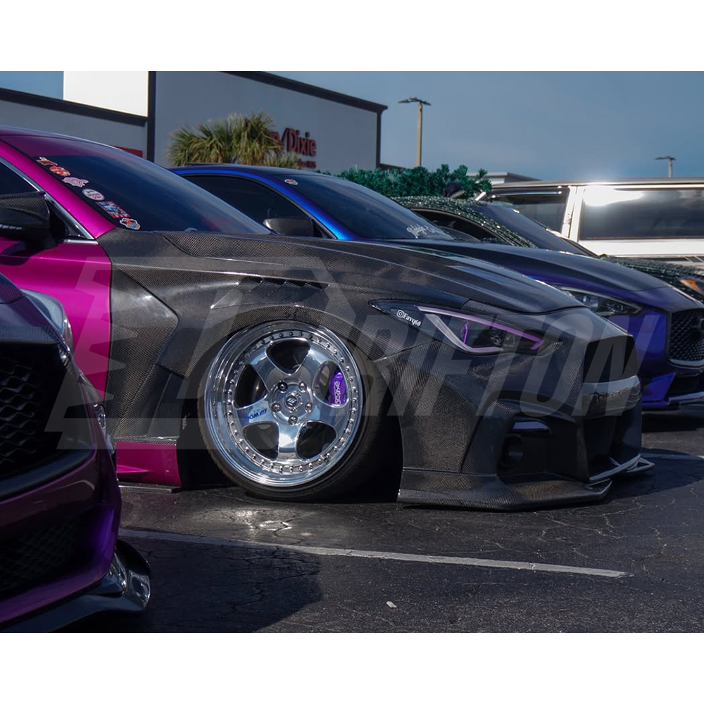 Vented V4 Style Carbon Fiber Front Fenders For Infiniti Q60 2016-2022