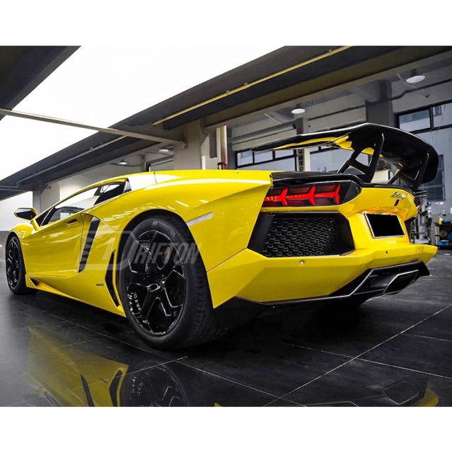 DMC Style Dry Carbon Fiber Rear Spoiler Wing With Base Lid For Lamborghini Aventador & S & SV  LP700 LP740 LP750 2011-2021