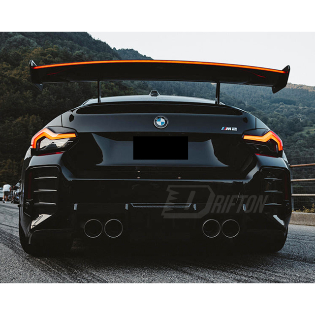 LED Bar Swan Neck Style Dry Carbon Fiber Rear Spoiler GT Wing For BMW G87 M2 2023-2027