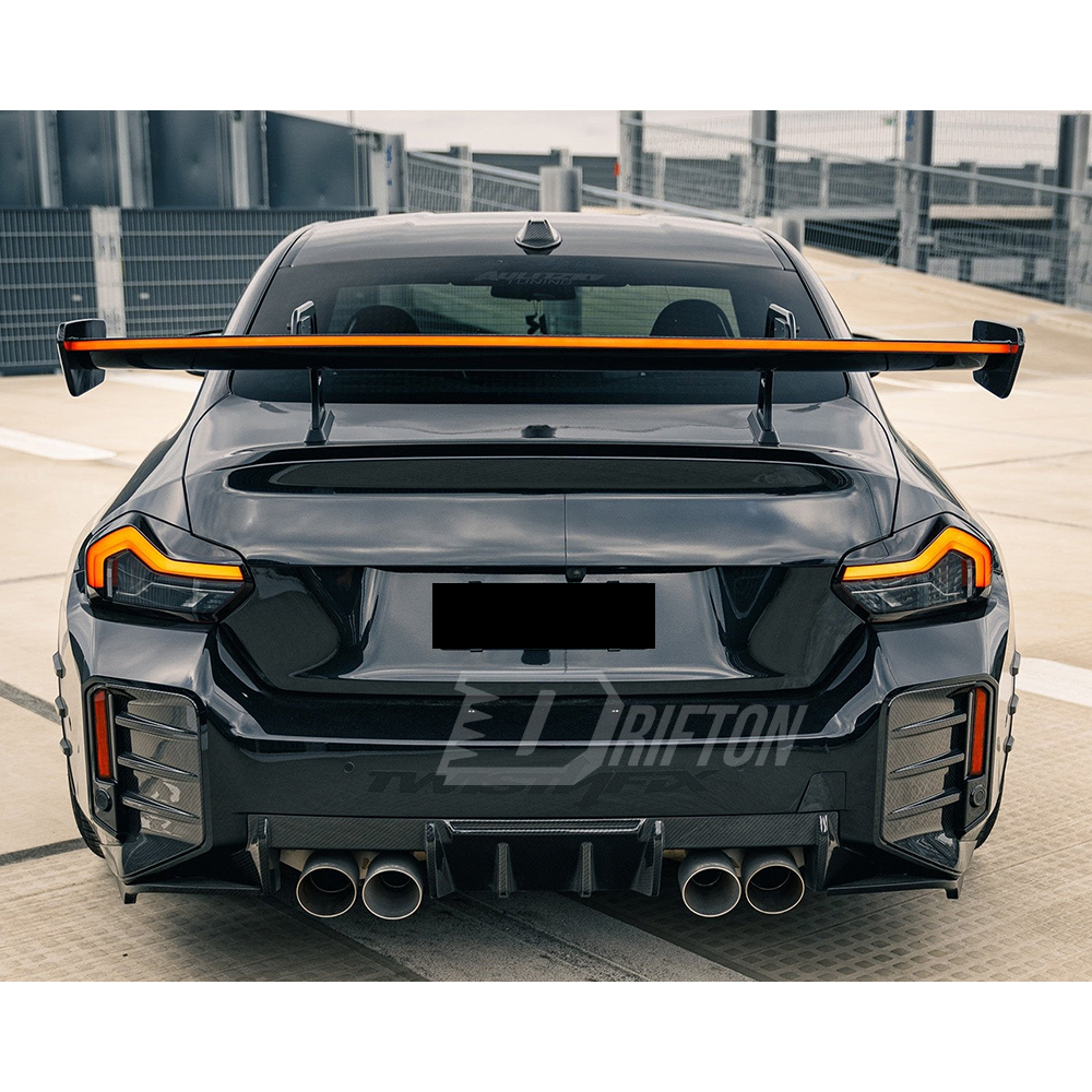 LED Bar Swan Neck Style Dry Carbon Fiber Rear Spoiler GT Wing For BMW G87 M2 2023-2027