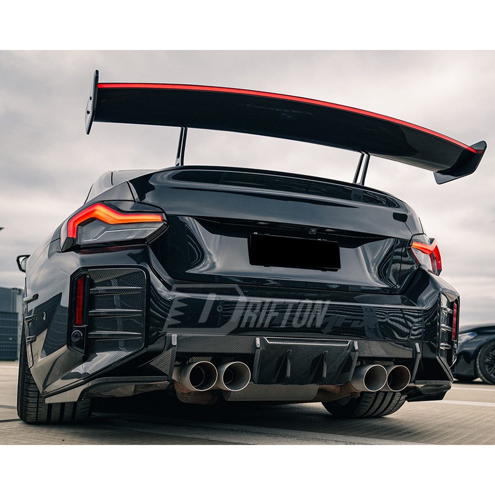LED Bar Swan Neck Style Dry Carbon Fiber Rear Spoiler GT Wing For BMW G87 M2 2023-2027