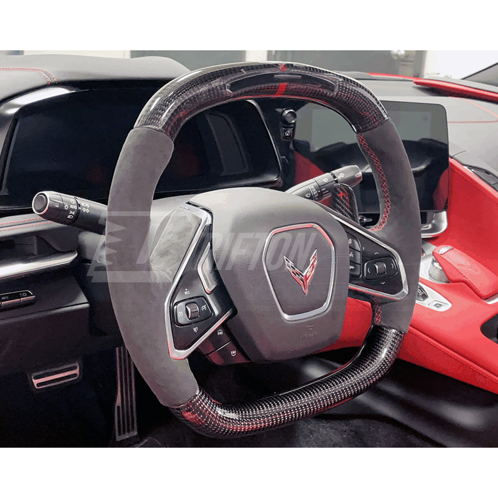 Customized Carbon Fiber RPM LED Display Steering Wheel For Chevrolet Corvette C8 Stingray Z51 & E-Ray & Z06 Z07 2020-2026
