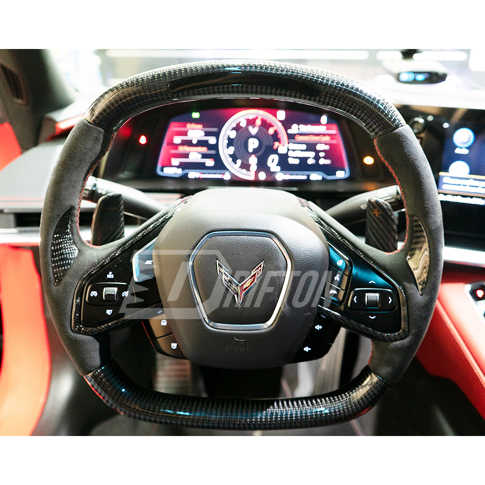 Customized Carbon Fiber RPM LED Display Steering Wheel For Chevrolet Corvette C8 Stingray Z51 & E-Ray & Z06 Z07 2020-2026