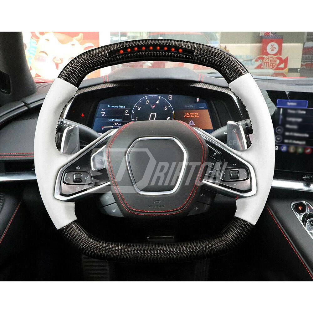 Customized Carbon Fiber RPM LED Display Steering Wheel For Chevrolet Corvette C8 Stingray Z51 & E-Ray & Z06 Z07 2020-2026