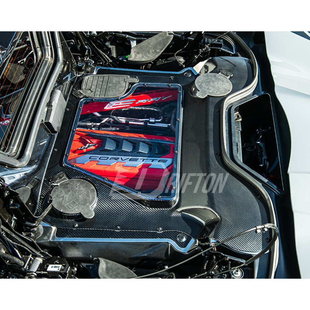 Dry Carbon Fiber Clear Engine Bay Cover For Chevrolet Corvette C8 E-Ray 2020-2026