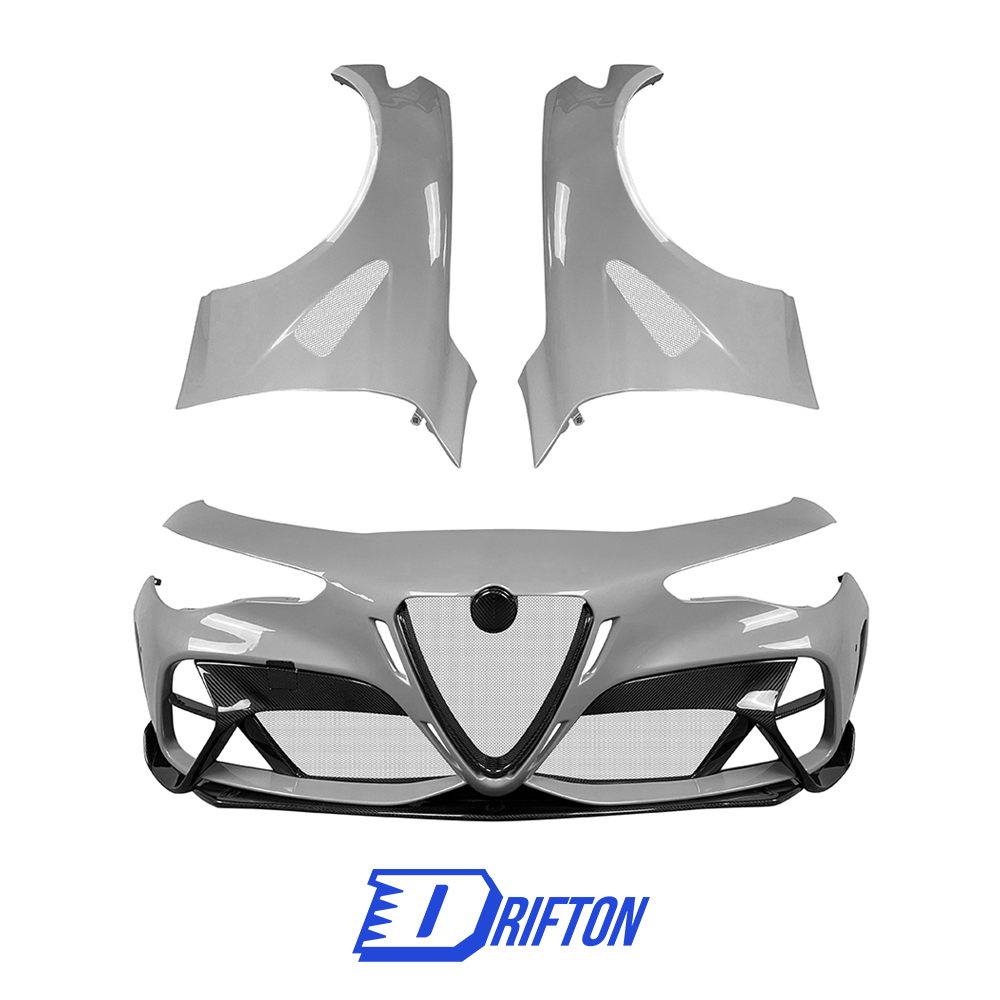 GTAM Widebody Style Dry Carbon Fiber With Portion Primer Wide Front Bumper & Fender For Alfa Romeo Giulia 2016-2023