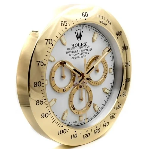 Rolex Daytona Cosmograph Wall Clock | Gold & White Style Side