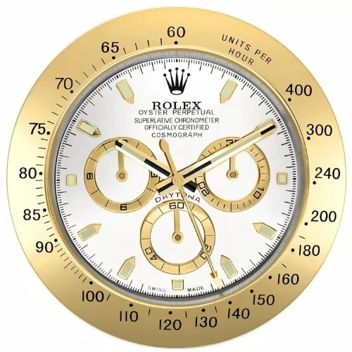 Rolex Daytona Cosmograph Wall Clock | Gold & White Style Front