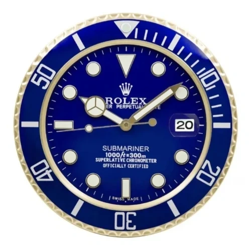 Rolex Submariner Wall Clock | Blue Style Gold frame front