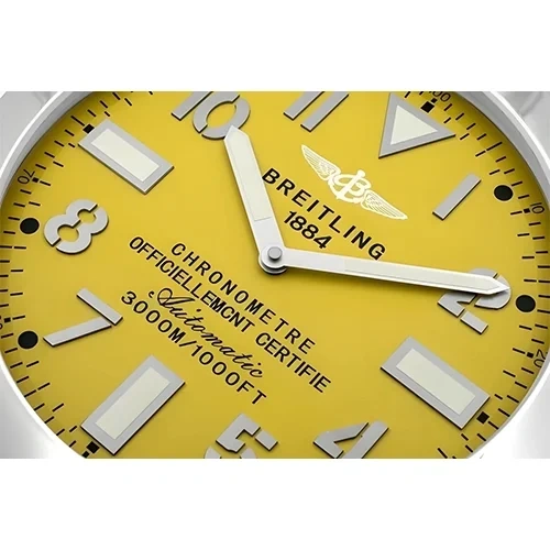 Breitling Wall Clock  Silver And Yellow Style details 