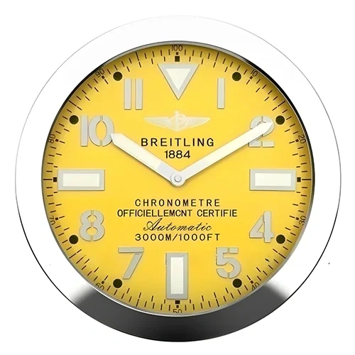 Breitling Wall Clock  Silver And Yellow Style front
