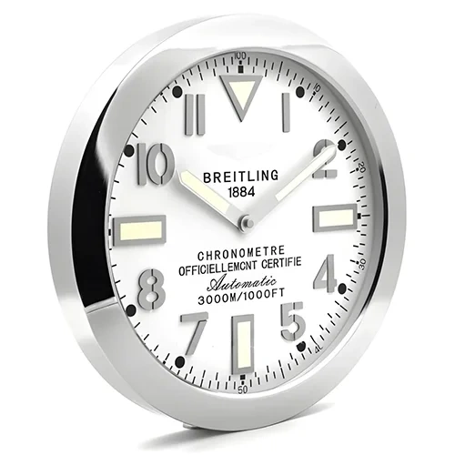Breitling Wall Clock  Silver And White Style Side