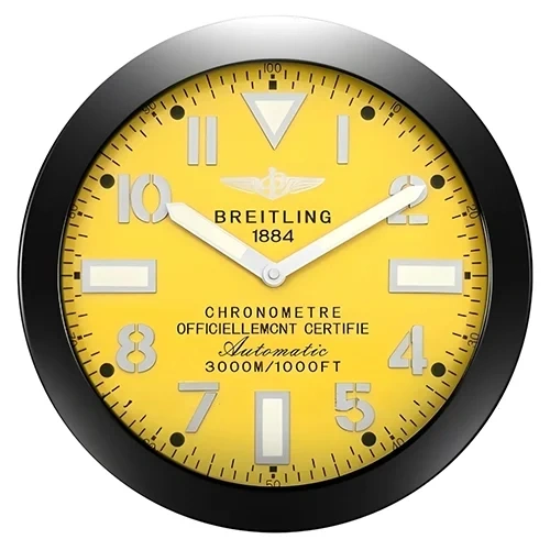 Breitling Wall Clock  Black And Yellow Style Front