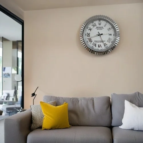 Rolex Date-Just Wall Clock | Roman Dial Silver And White on wall