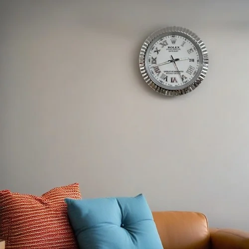 Rolex Date-Just Wall Clock | Roman Dial Silver And White on wall