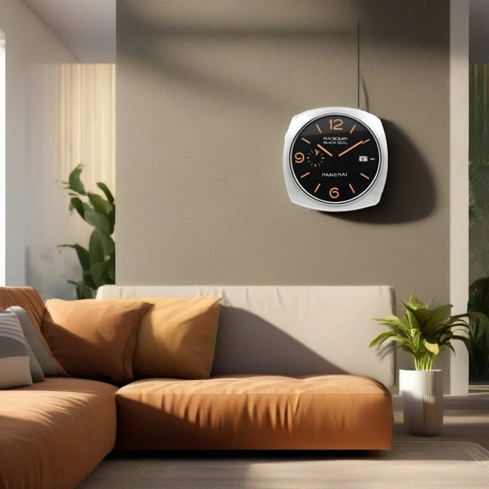 Panerai Radiomir Wall Clock | Silver And Orange On Wall