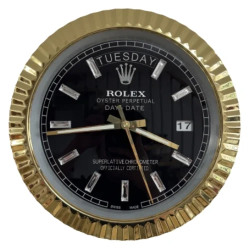 Rolex Date-Just Wall Clock  Crystal Dial Gold And Black Front