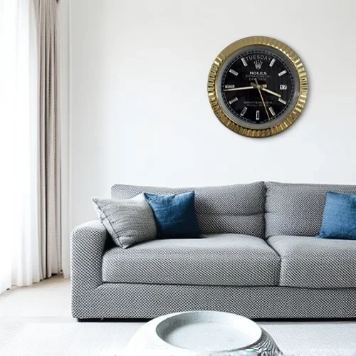 Rolex Date-Just Wall Clock  Crystal Dial Gold And Black On Wall