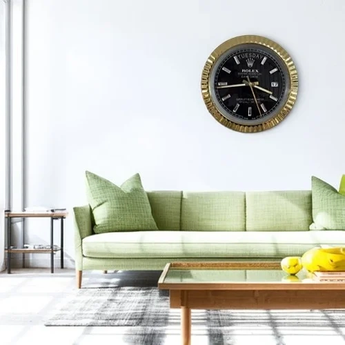 Rolex Date-Just Wall Clock  Crystal Dial Gold And Black On Wall