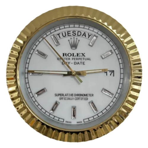 Rolex Date-Just Wall Clock | Crystal Dial Gold And White Front